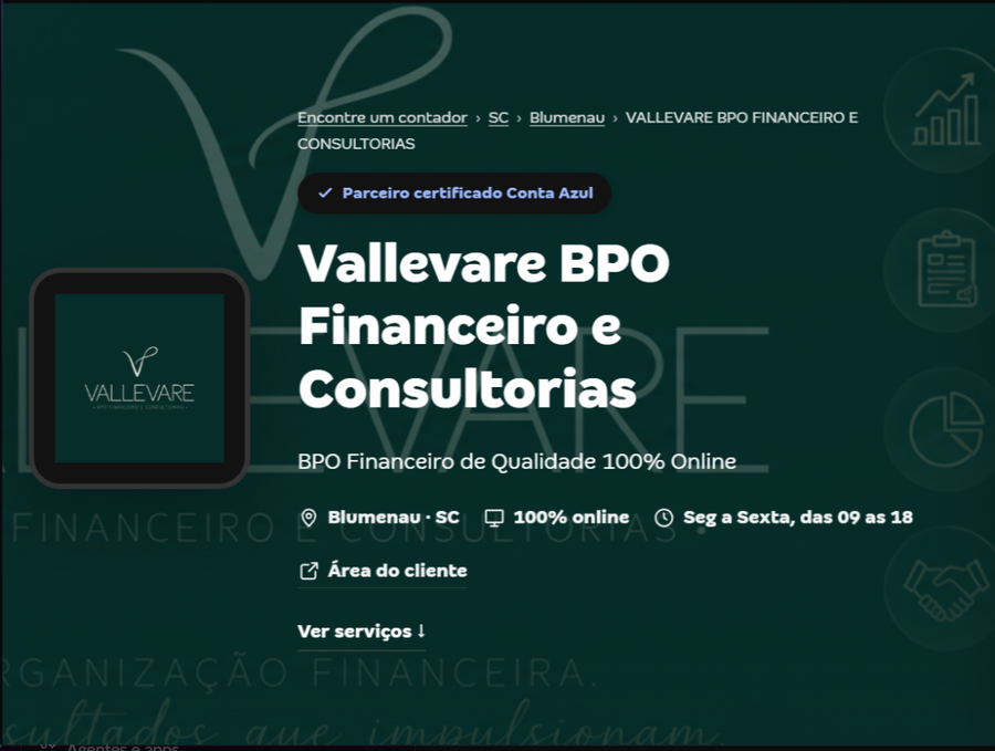 Perfil da Vallevare no diretório oficial de contadores parceiros Conta Azul